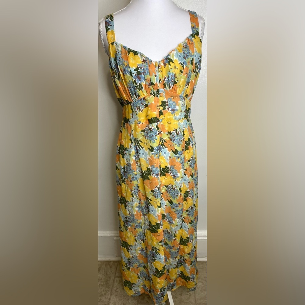NWOT Abercrombie & Fitch Yellow Floral Slim Midi Dress Adjustable Straps - Picture 7 of 16